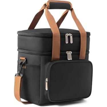 Imagem de Bolsa Térmica com 2 Compartimentos, Manta Isotérmica e Alça Transversal, Ideal para Marmita no Trabalho ou Viagem (Preto)