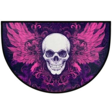 Imagem de Tapete de porta frontal para entrada interna e externa, tapete de porta meio redondo de caveira gótica, absorvente, antiderrapante, capacho de boas-vindas, entrada de pátio, tapetes de baixo perfil