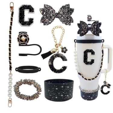 Imagem de Conjunto de acessórios de copo de 8 peças para copo Stanley 30 e 1,2 l com alça, incluindo topo de palha, bota, alça de alça de garrafa de água, decoração de arco de palha, pulseiras, pingente de