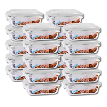 Imagem de Conjunto Potes Vidro Tampa Hermetico 1040ml Marmitas Fitness 20 UN - P