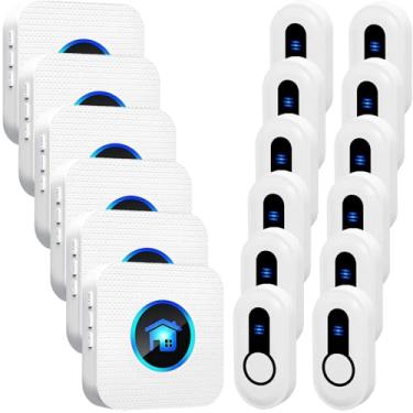 Imagem de Campainha sem fio, kits de campainha à prova d'água com 12 botões de pressão 6 receptores, operando a uma distância de 300 metros, 55 sinos, 5 níveis de volume, campainha de porta com flash de LED