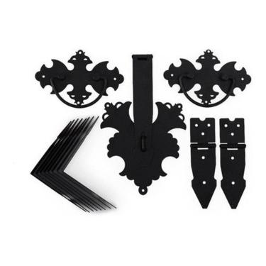 Imagem de Kit Ferragem Baú 16 Peças Alça Dobradiças Medalhão Preto