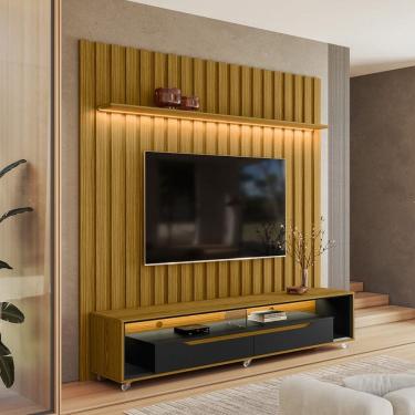 Imagem de Painel Ripado com Led London 177cm e Rack Loop com Rodízios TV 70 Polegadas – Olivar Móveis