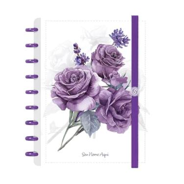 Imagem de Caderno de Disco Inteligente Personalizado Iscool M Floriografia Rosas Lavanda Branco