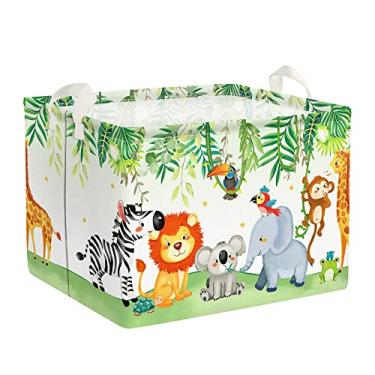 Imagem de Clastyle Decoração De Berçário Animais Safári Clastyle, Cesta Retangular Para Crianças, Elefante, Coala, Macaco, Caixa Armazenamento, Roupas Bebê Dobráveis, Livro Brinquedos, Presente