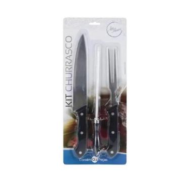 Imagem de Kit Churrasco Jogo De Faca Inox e Chaira Amolador Cabo Preto - Art Hou