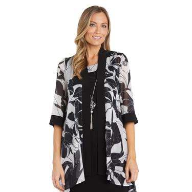 Imagem de R&M Richards Vestido feminino de duas peças estampado em 2 peças, Preto/branco, 50