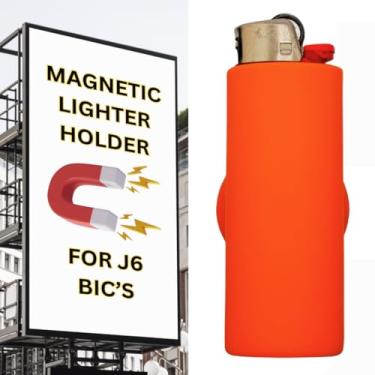 Imagem de Estojo magnético para isqueiros BIC | Fixação magnética forte | Inclui suporte de silicone com ímã | Isqueiro não incluído (laranja)