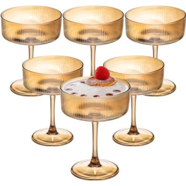 Imagem de Rkyhwowby Copos de cupê vintage grandes, copos de coquetel canelados, copos clássicos de martini (6, âmbar)