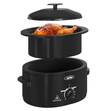 Imagem de Sunvivi Forno assador com tampa de auto-alinhamento, forno elétrico de 8 litros com bandeja e rack removíveis, aço inoxidável, preto