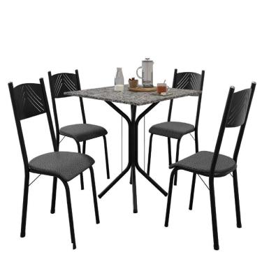 Imagem de Conjunto De Mesa Sala De Jantar Thais Com 4 Cadeiras Granito Tubular Artefamol Preto/platina