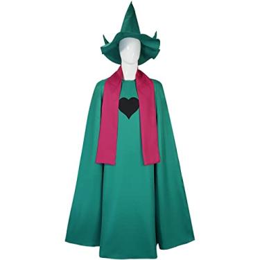 Imagem de AwwwCos Game Deltarune Ralsei cosplay fantasia verde bruxo capa festa de Halloween palco traje cachecol chapéu