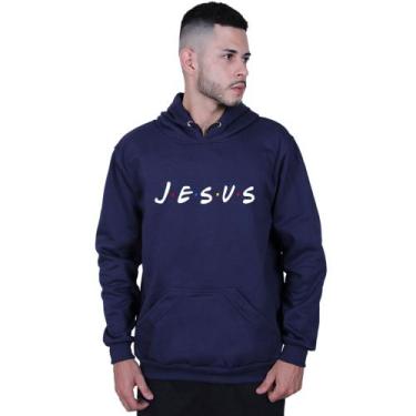 Imagem de Moletom Canguru Unissex Estampado Jesus Moda Cristã - Lafre, Azul mari