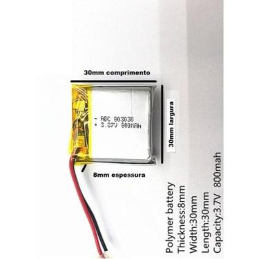 Imagem de Bateria  803030 3,7v 800mah 8mm X 30mm X 30mm 2 Fios - bgb