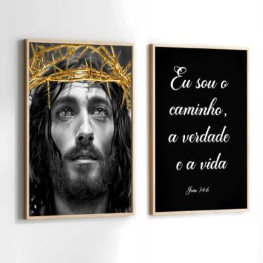 Imagem de Conjunto Quadros Decorativos com Moldura Jesus Salmos Religioso Kit 2 