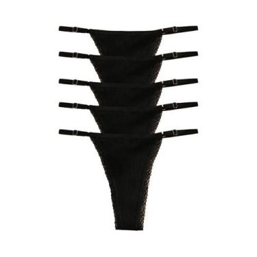 Imagem de Conjunto de 5 Calcinhas de Algodão Femininas - Cintura Ajustável e Con