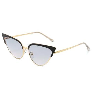 Imagem de Óculos de sol estilo gatinho de metal com armação pequena e moderna (cinza)