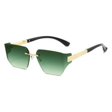 Imagem de Óculos de sol de luxo sem armação, gradiente, feminino, retrô, armação de metal, casual, masculino, para idosos, UV400 (verde dourado)
