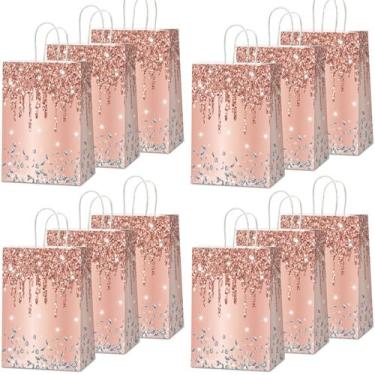 Imagem de Sacos de presente Naozinebi Pink Rose Gold Glitter Diamond 12 unidades