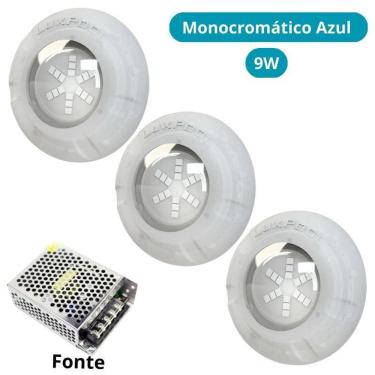 Imagem de Kit Iluminação Azul Piscina 48M 3 Leds Com Fonte Luxpool