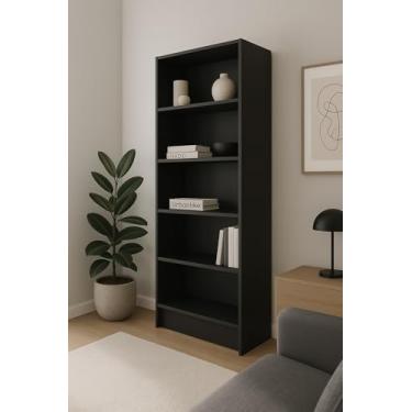 Imagem de Armário Organizador Livreiro 5 Prateleiras Multiuso Para Sala, Lavanderia, Quarto 91,2cm Preto Cód.305PR912