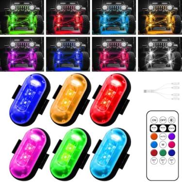 Imagem de Furlerkam Luzes LED sem fio para carro, luzes de rock sem fio com 8 cores, 10 modos, luz de aviso estroboscópica LED, motocicletas, barcos, acampamento, bicicletas, drones, design nos EUA (6 peças