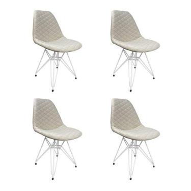 Imagem de Kit 4 Cadeiras Jantar Estofadas Nude Eiffel Eames Base Ferro Branco - 