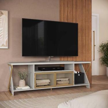 Imagem de Rack Sala Industrial 1,6m 2 Portas e Pés c/ Detalhe em Metal - Placa e