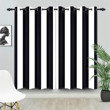 Imagem de DORCEV Cortinas de janela listradas verticais preto e branco preto e branco cortinas com ilhós gótico retrô funky moderno boho decoração de casa de fazenda padrão de linhas simples, 107 x 213 cm, 2