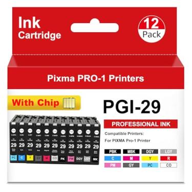 Imagem de Cartucho de tinta de substituição PGI-29 PGI29 para impressora a jato de tinta profissional Canon PIXMA Pro-1 com chip novo de 37 ml (pacote com 12)