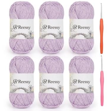 Imagem de Reessy Fio de algodão para crochê – Pacote com 6 unidades de 50 g – 78% algodão, 22% acrílico – Fio de crochê macio esportivo (CYC #2), fio de ar escovado para projetos de bebê, quadrados e brinquedos