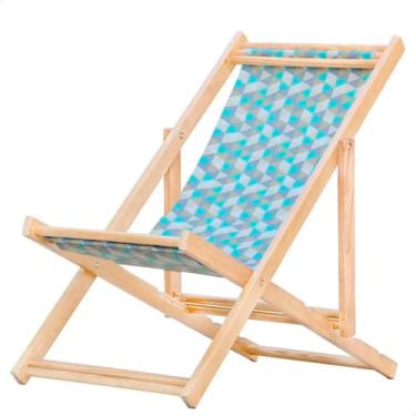 Imagem de Espreguiçadeira Dobrável em Madeira Maciça para Varanda – Reclinável, Sem Braço, Natural (Triângulo Azul)
