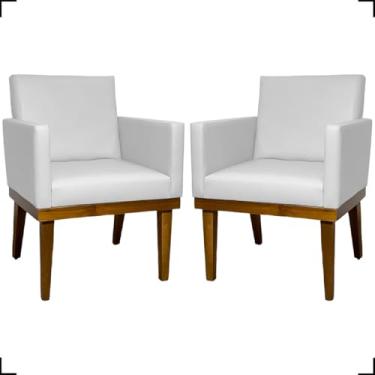 Imagem de Kit 2 Poltronas Decorativa Para Sala Recepção Manicure Consultório Salão de Beleza Base em Madeira Divine Tecido Corino (Branco)