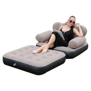 Imagem de Poltrona e Sofá Cama Puff Inflável 2 em 1 com Bomba – Marrom, Revestimento Aveludado, Portátil, Confortável e Impermeável – Ideal para Viagem, Camping, Sala e Quarto