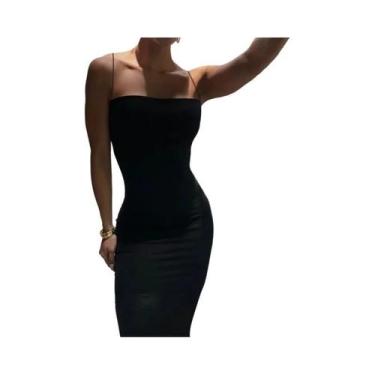 Imagem de Vestido Midi Feminino Liso Branco E Preto Com Alças, Bodycon Sexy Para