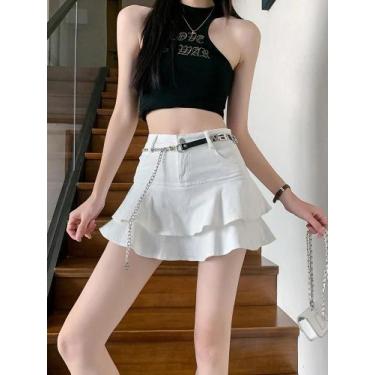 Imagem de Saia Mini Jeans Vintage Com Babados Para Mulheres Verão 2023 Moda De R