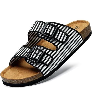 Imagem de Bacia Sandália feminina de cortiça, confortável, ajustável, com fivela dupla e espuma viscoelástica, Preto e branco clássico, 37