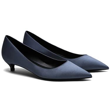 Imagem de MOOMMO Sapatos femininos de salto baixo com bico fino de cetim sem cadarço, salto baixo, 2,5 cm, confortável, clássico, diário, escritório, noite, festa, casamento, 4-13 M EUA, Cetim cinza azul, 7.5