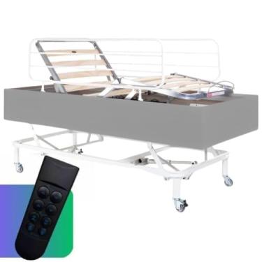 Imagem de Cama Hospitalar Elétrica Idoso Pilati com Regulagem de Altura, Par de Grades, Rodas com Trava e Controle Remoto - Bivolt (200 cm x 90 cm x 42 cm)