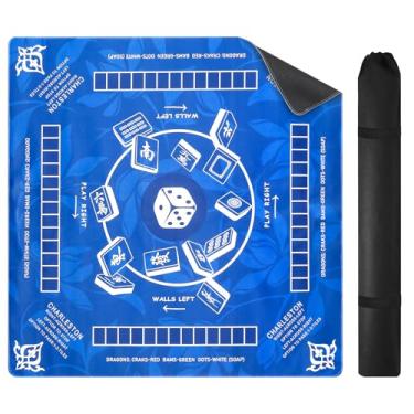 Imagem de Mahjong Mat for Table, 32x32 InchNon-Slip & Noise Reduction Gaming Mat with Drawstring Bag, Portable Gaming Mat Board. Perfect for Poker, Board Games, Card Games, Tile Games, and Dominoes (Blue)