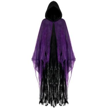 Imagem de Traje Geyoga Halloween Grim Reaper de linho roxo para adultos
