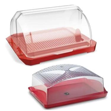 Imagem de Kit Porta Pão Premium + Boleira Retangular Uz Vermelha
