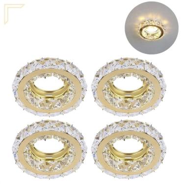 Imagem de Kit 4 Spot Embutir Cristal K9 Inox Dourado Redondo Mr16