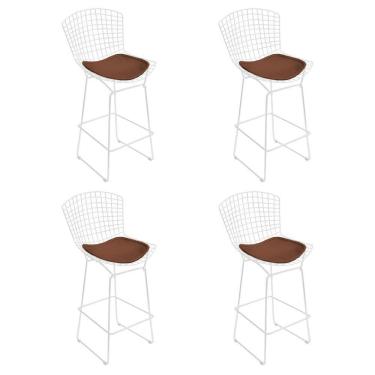 Imagem de Kit 4 Banquetas Bistrô Bertoia Branca D60 Com Assento Marrom