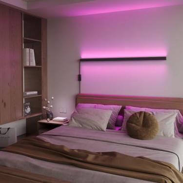 Imagem de Arandela de LED Plug In, barra de luz de parede inteligente RGBCW funciona com Alexa, Google Home, aplicativo de telefone, mudança de cor e lâmpada de montagem de parede moderna regulável branca 90 cm