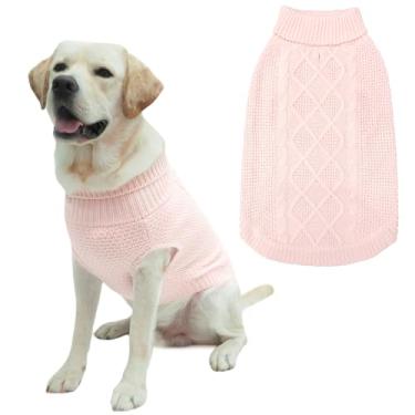Imagem de Mihachi Suéter de cachorro com gola rolê – casaco de inverno roupas clássicas de tricô com orifício para coleira para clima frio, presente ideal para animais de estimação no ano novo, rosado, grande