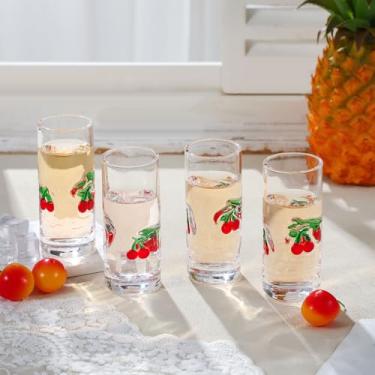 Imagem de SiliFine Conjunto de 4 peças de copos de dose de tequila com ícone de cereja - copo de copo de tequila com ícone de 80 ml com base pesada para barware para festa, bar, restaurante ou decoração de