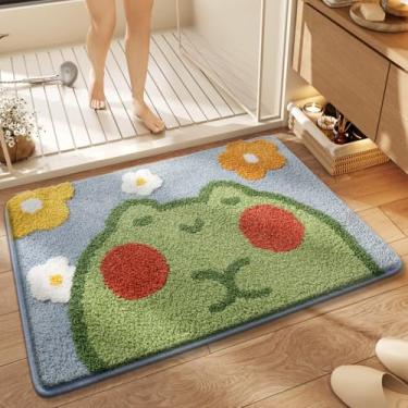 Imagem de Tapete de banho fofo tapete de chuveiro, luxuoso felpudo altamente absorvente e antiderrapante, lavável na máquina, adequado para banheira, chuveiro e banheiro, (50 cm x 80 cm, sapo fofo)