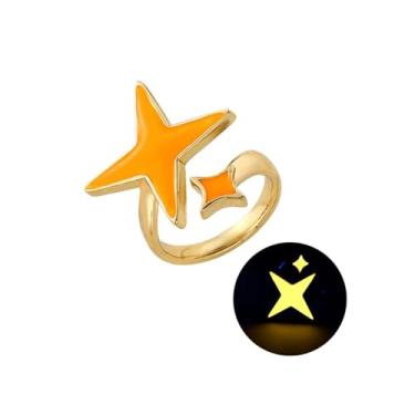 Imagem de Qermolas Anel aberto com estrela que brilha no escuro para mulheres, berloque luminoso esmaltado empilhável, anéis ajustáveis joias Y2K, pedra preciosa, Sem pedra preciosa