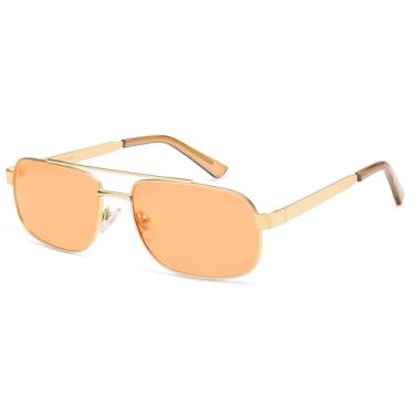 Imagem de SOJOS Óculos de sol aviador retrô polarizados para mulheres e homens, estilo vintage retangular anos 70 feminino masculino SJ1250, Ouro/laranja, Middle